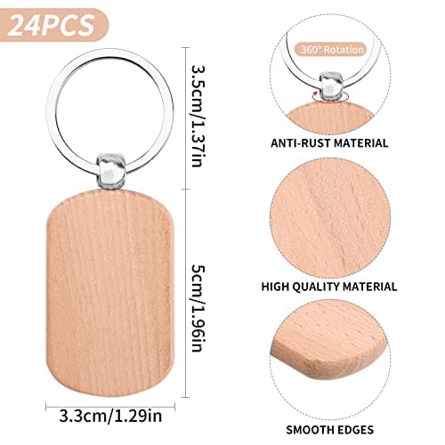 24 Pièces porte-clés en bois à personnaliser, Bricolage Vierge Porte Clés Bois