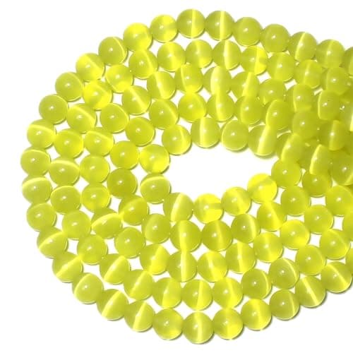 MJDCB 105 pièces Petites Perles Oeil de Chat Jaune Citron 10mm Perles de Cristal Ronde Vrac pour La Fabrication de Bijoux Bracelets Boucles D'oreilles Colliers Accessoires