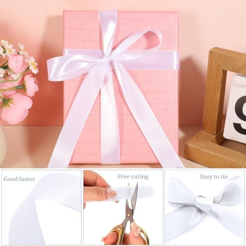 2 Rouleaux Ruban Satin Blanc, 2cm x 22m Ruban Mariage Bouquet Ruban Cadeau Ruban Couture pour Emballage Cadeau Décoration Gâteau Fête (44m en Total)