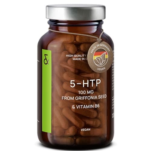 Griffonia 5HTP Complexe - Extra Fort avec 100mg pur 5 HTP per Gelule + Vitamin B6-120 Nootropic Capsules - Diminue Stress & Anxiété - Extrait de Graines de Griffonia Simplicifolia