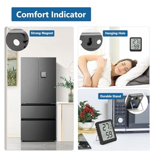 Lot Thermometre Interieur Maison 4 Pièces, LCD Mini Digital Thermomètre avec Hygromètre, Mesure de Précision Murale pour Chambre Bébé, Culture et Cave, Noir