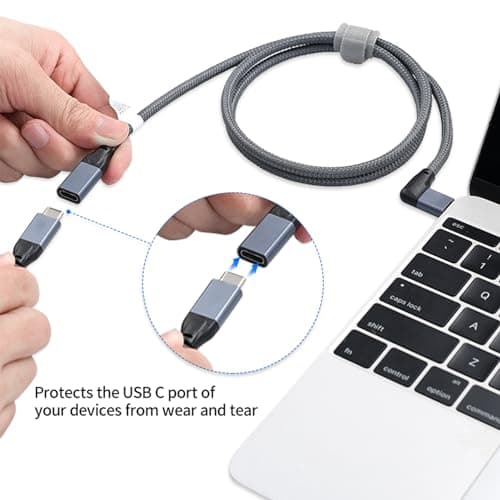 UseBean Câble Extension USB C à Angle Droit 1.8M, Coudé 90 Degrés USB C 3.1 Gen 2 10Gbps PD Charge Rapide,Rallonge Mâle vers Femelle Type C,pour hub,MacBook,iPad Pro/Mini,Galaxy S24, iPhone 15