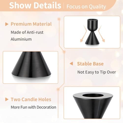 NUPTIO Bougeoir pour Bougies Noir 4 pièces Bougeoirs pour Bougies à Chauffe-Plat Bougeoirs Coniques en Aluminium Centres de Table Décoration de Table Mariage Fête Cheminée Noël