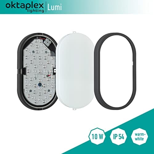 oktaplex lighting Lampe LED Éclairege de plafond pour sous-sol Lumi IP54-10W 800Lm 3000K - Luminaire Plafonnier LED extérieur et l'intérieur Oval
