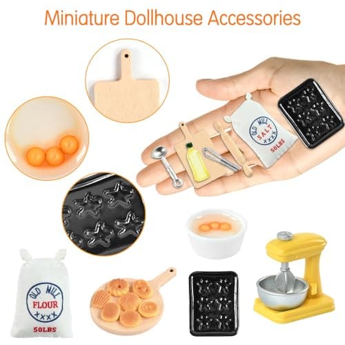 Accessoires Miniatures pour Maison de Poupée, Accessoires de Cuisine de Noël Miniature, Ensemble de Cuisson Miniature, Batteur à œufs Sac de Farine Miniature 1:12 Accessoires de Cuisine Miniatures