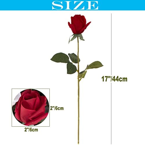 cn-Knight 12pcs Bourgeons de Roses Artificielles Semi-Ouverts, Roses en Soie 44cm, Fleurs Partiellement Ouvertes, Déco Intérieure, Centre de Table, Bouquet Mariage,Rouge