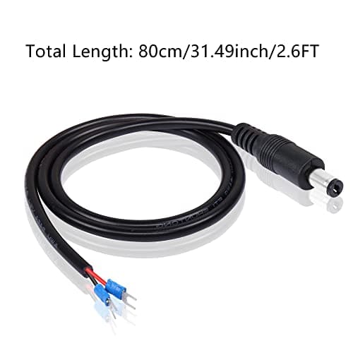 GINTOOYUN Lot de 2 câbles CC 5,5 mm x 2,1 mm vers bêche, connecteur mâle DC 5521 vers fourche, câble à sertir rapide de type U, 80 cm