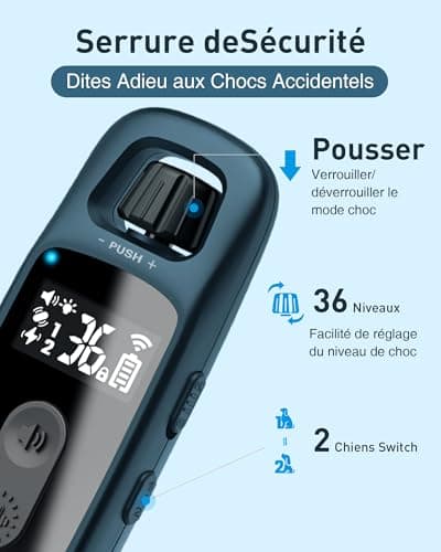 ABBIDOT Collier De Dressage pour Chien - Portée De 1000m, 5 Modes avec Choc Statique Pour 2 Chiens, Rechargeable IPX7 étanche Collier électronique pour Petits Chiens Moyens Grands Chiens (6~55 Kg)Bleu