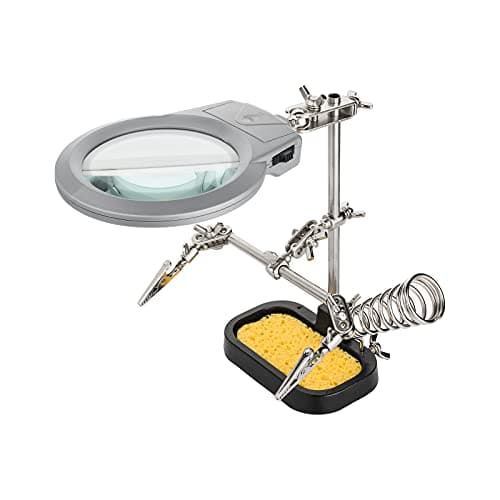 goobay 51226 Troisième main à souder avec loupe et support de fer à souder / l'aide idéale pour tous les travaux de soudure délicats / Ajustable avec Pinces Crocodiles / noir