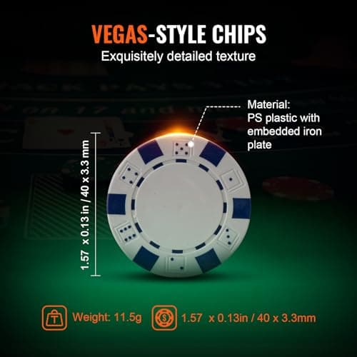 VEVOR Mallette de Poker 300PCs Jetons de Poker en Plastiques PS 11,5 g 40x3,3 mm avec 2 Jeux de Cartes 1 Bouton de Croupier et 2 Boutons Blind pour Blackjack Texas Jeux de Hasard Casino à Domicile