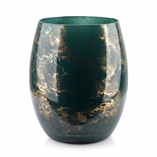 Terroso - Vase - Verre Vert soufflé à la Bouche - Aspect Luxueux, élégant et stylé - 20 cm de Haut - Aspect marbre - Vase à Fleurs