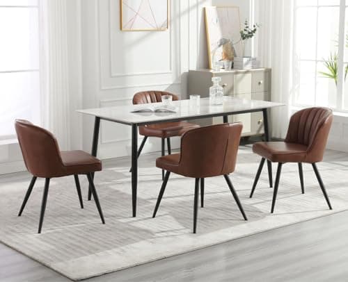 Wahson Chaises de Salle a Manger en Similicuir Lot de 2 Chaise Salle à Manger Moderne avec Coussin Épais Chaise de Cuisine avec Pied Métal, Chaise Cuir PU pour Salle à Manger/Restaurant, Marron