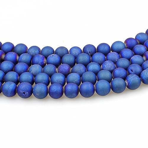 MJDCB 10mm 35 pièces Géode Agate Bleu Perle Pierre Naturelle Ronde en Vrac Perles Semi Precieuse pour Fabrication de Bijoux de Bracelets et de Colliers