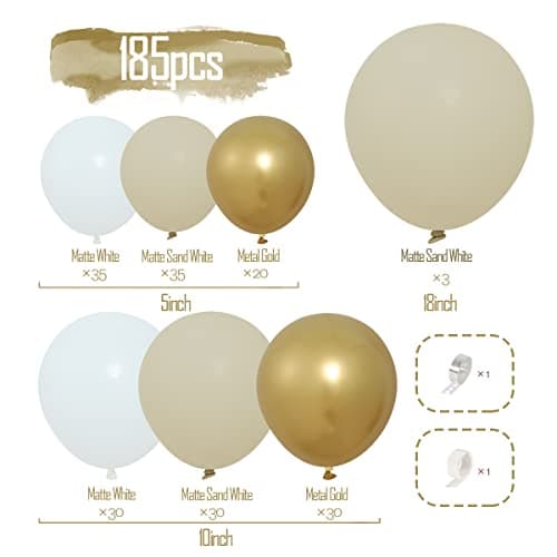 Arche Ballons Beige, 185pcs Kit Guirlande Ballon Decoration Anniversaire Blanc Sable, Beige Abricot Ballon Guirlande pour Anniversaire Decoration, Mariage, Bébé Shower, Décoration de Fête Bohème