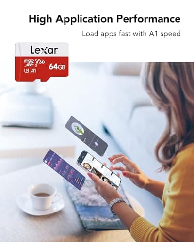 Lexar Carte Micro SD 64 Go, Carte Mémoire Micro SD+ Adaptateur, Microsdxc Carte TF jusqu'à 100 Mo/s, A1, U3, C10, V30, Full HD et 4K UHD pour Caméra, Telephone, Switch