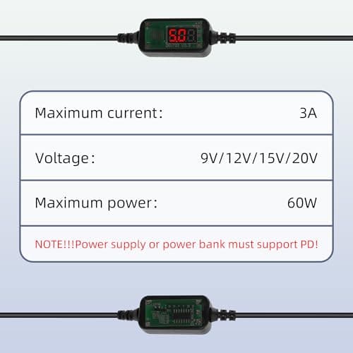 RIIEYOCA Câble Convertisseur USB C Mâle vers Prise Allume-Cigare, 5V à 20V Type C, Adaptateur Allume-Cigare Femelle avec Affichage Numérique pour Caméra de Tableau de Bord, GPS (0.3M/1FT)