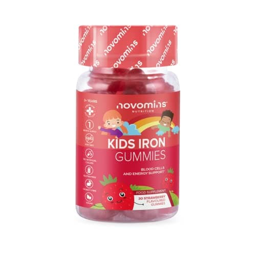 Novomins Gummies au Fer Enfants – Supplément de Fer pour Enfants – Energie et Système Immunitaire – Végétaliens – 1 Mois d'Approvisionnement – 30 Vitamines à Macher pour Enfants