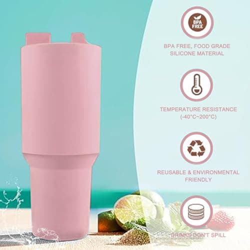 TOEECY Stanley Cup Accessoires 2 en 1 avec doublure en Silicone Intérieur Séparateur Réutilisable Paille Insérable pour Gobelet 40 oz (Rose)