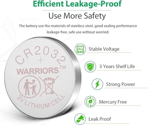 Warriors 10X Pile Piles 2032 CR2032 Bouton 3V,Emballage à l'épreuve des Enfants, pour appareils Smart Home, clés de Voiture (10 Pack)