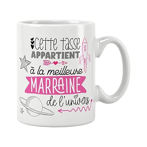 ÉNJA Création. Mug marraine/Tasse – La meilleure de l'univers Future marraine Cadeau anniversaire Cadeau original Céramique haute qualité 11oz 320ML (MARRAINE)
