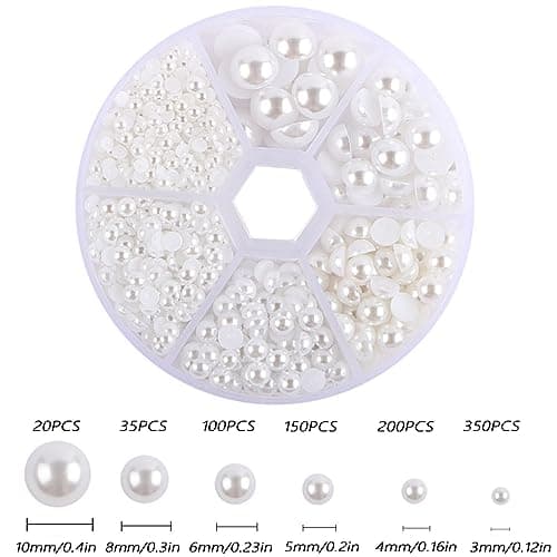 SURALIN 850pcs 3/4/5/6/8/10MM Demi Perles Perles Flatback Perles Cabochon pour Artisanat Colliers Bracelets Bijoux Décorations Robe De Mariage Artisanat