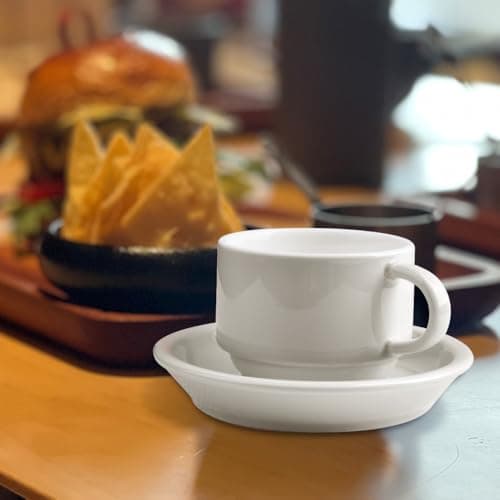 homEdge Lot de 4 tasses à expresso et soucoupes de qualité supérieure avec cuillères à expresso, 70,9 g, blanc