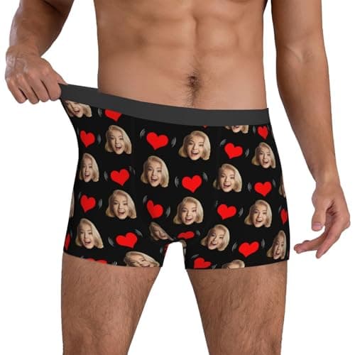 Modaworld Caleçon de Nouveauté Personnalisé pour Hommes avec Photo, Boxer Personnalisé avec Photo pour Homme, Cadeau de Saint-Valentin pour Mari Père Ami