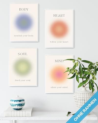 Aura Lot de posters Images Body Mind Soul Heart Style esthétique Preppy Room Decor Y2K Esthétique Yoga Loi de l'attraction Manifestation