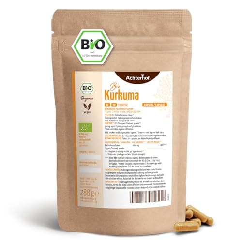 Capsules de curcuma bio en recharge | 400 pièces | 4800mg de curcuma par dose journalière | racine de curcuma fraîchement moulue de qualité bio | enveloppe de gélule végétalienne | vom Achterhof