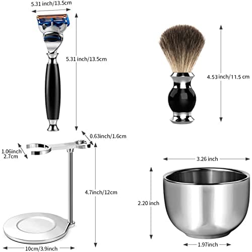Ensemble de rasage GRUTTI, couteau de luxe pour rasoir et support de pinceau avec bol de savon Cadeaux pour les hommes Rasage brosse de blaireau et manche de rasoir compatible avec Fusion 5