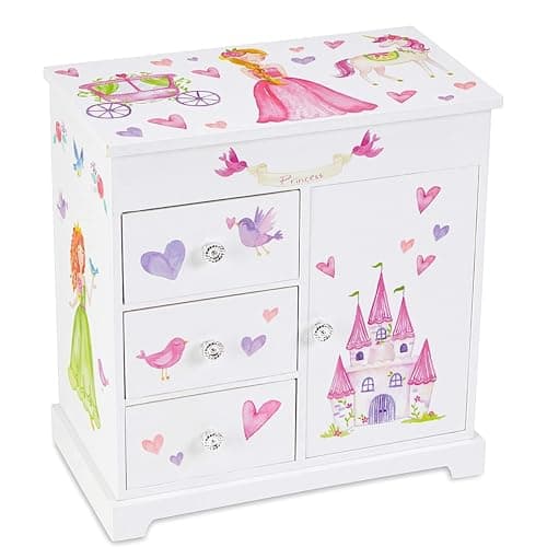 Jewelkeeper - boîte à bijoux princesse musicale, boite a bijoux musicale princesse fille avec 3 tiroirs de rangement, licorne et château au royaume des fées - mélodie danse de la fée dragée