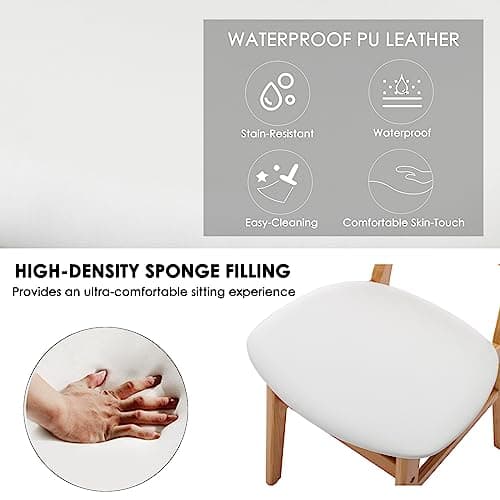Wahson Lot de 4 Chaise de Salle à Manger en Rotin et Chaise Bois, Chaise Salle à Manger Bois Rétro avec Coussin Imperméable, Chaise de Cuisine Confortable pour Salle à Manger et Salon, Blanc