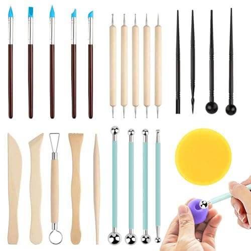 24pcs Outil de Poterie Sculpture Argile Burin Modelage, Outils de Sculpture,Kit d'outils Poterie pour Céramique,pour Sculpture,Artiste DIY,Art de Gaufrage,Menuiserie,pour Débutants ou Professionnels