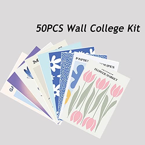 HsentimenH 50 Pièces Images Esthétiques de Collage Mural, Kit de Collage Mural Aesthetic Bleu, Impression de Collage de Carte, Décoration de Chambre pour Filles Chambre, Dortoir, Affichage de Photos