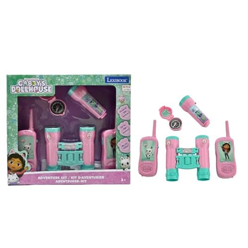 Lexibook Lexibook-RPTW12GDH, Pandy Pattes, Chats, Gabby et la Maison Magique, Set d’Aventurier pour Enfants, Talkies-Walkies 120m, Jumelles, Boussole, Lampe de Poche, RPTW12GDH