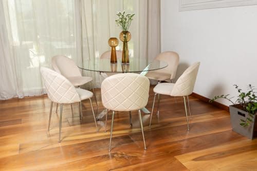 RATTATAN Sara - 2 Chaises fauteuils rembourrées en Velours ou Teddy pour Cuisine ou Salle à Manger avec Pieds en métal (Pieds argentés, Velours Crème)