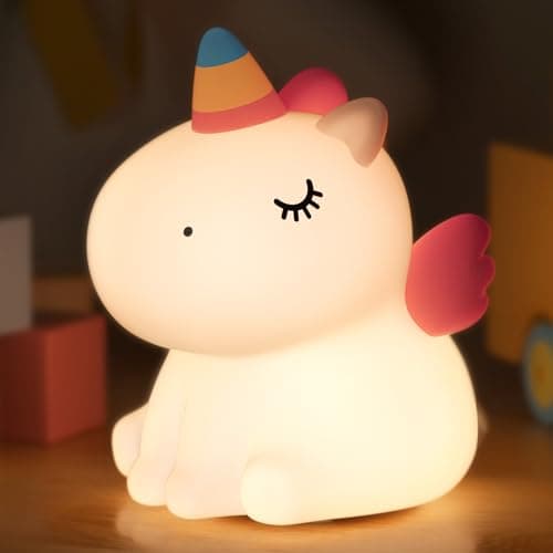 YISSVIC Veilleuse Bébé Enfant Rechargeable 7 Couleurs LED 3 Niveau Luminosité Veilleuse Licorne Filles Tactile Silicone Cadeau Nouveau-Né