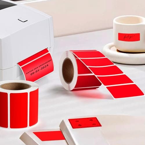 YIKIADA Lot de 500 étiquettes thermiques en vinyle - Rouge - 25 x 50 mm - Rouleau rectangulaire - Autocollant d'adresse - Étanche - Pour nom code-barres QR Code DIY