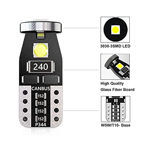 SageSunny 10 pièces Ampoule T10 W5W LED Intérieur Voiture 194 501 168 12V 3SMD 3030 puces 6000K Blanc pour Voiture Côté Dôme Carte Porte Courtoisie Coffre Plaque d'immatriculation Lumières