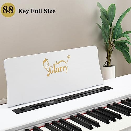 GLARRY Piano Électrique Numérique 88 avec Toucher Lourd, 128 Rythmes et Tonalités, 3 Pédales Professionnelles, 2 Haut-Parleurs Stéréo de 10 W, Prise en Charge MIDI-USB und Audio Bluetooth (Blanc)