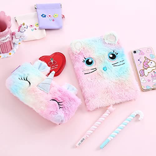 TOYESS Journal Intime Fille avec Cadenas, A5 Licorne Ensemble de Carnet Secret en Peluche Comprend une Licorne Cahier et une Licorne Trousse à Crayons, Cadeau pour Fille de 6 7 8 9 10 11 Ans, Violet