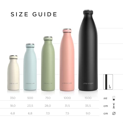 LARS NYSØM Gourde INOX 1000ml | 1L Bouteille d’eau isolée | Gourde étanche pour Le Sport, la Bicyclette, Les Enfants (Stainless Steel, 1000ml)
