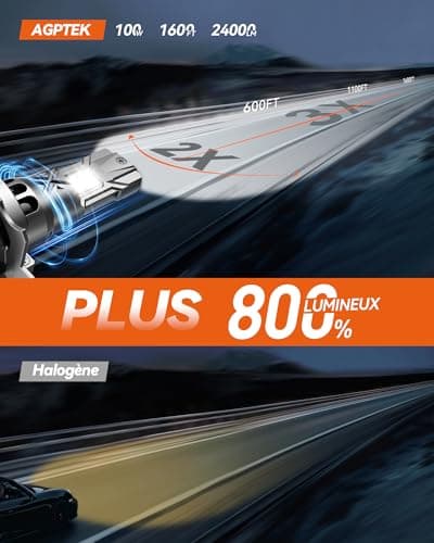 AGPTEK Ampoules H7 LED 26000LM, [2024 New] 100W H7 Phare Moto Halogène Remplacement 6000K Blanc Lampe Voiture Anti Erreur Pas de Polarité pour Rechange Lampes Xénon, 18 Perles DC 11-18V-2PCS