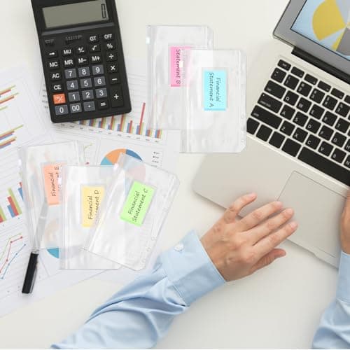 20 Pièces Pochettes de Classeur A6, 6 Trous Transparent Pochette Plastique, Sacs Zippés à Feuilles Mobiles avec Étiquettes Autocollantes, Enveloppes Étanches pour Carnet de Budget et Organiseur