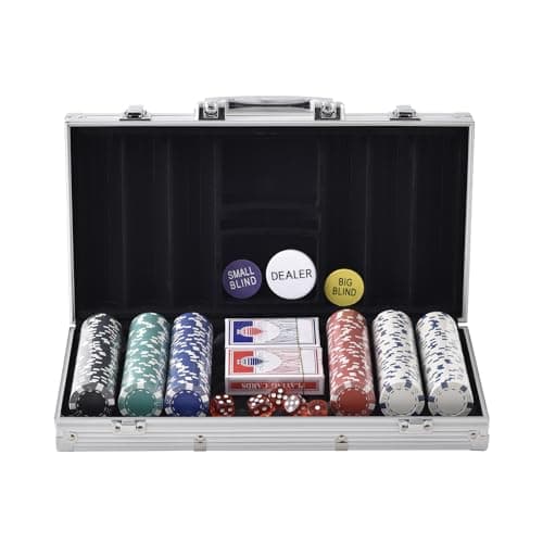 VEVOR Mallette de Poker 300PCs Jetons de Poker en Plastiques PS 11,5 g 40x3,3 mm avec 2 Jeux de Cartes 1 Bouton de Croupier et 2 Boutons Blind pour Blackjack Texas Jeux de Hasard Casino à Domicile