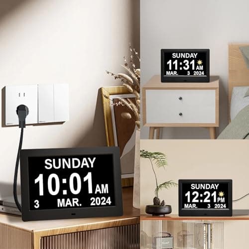 ACDOKE 7" Pouce LCD Horloge Numérique Calendrier avec Date Jour Et Heure Horloge Non-Abrégée Auto Dimming 8 Langues HD Display Rappel pour Alzheimer Les Personnes âgées et Les Enfants