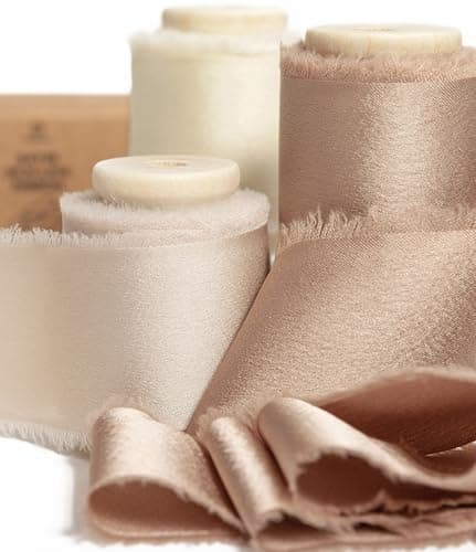 Vitalizart Ruban de Satin Soyeux Champagne & Crème & Beige 3,8 cm x 13,7 m, Rubans en Tissu à Franges Faits à la Main pour l'Emballage de Cadeaux, les Décorations Festives, les Bouquets de Mariées