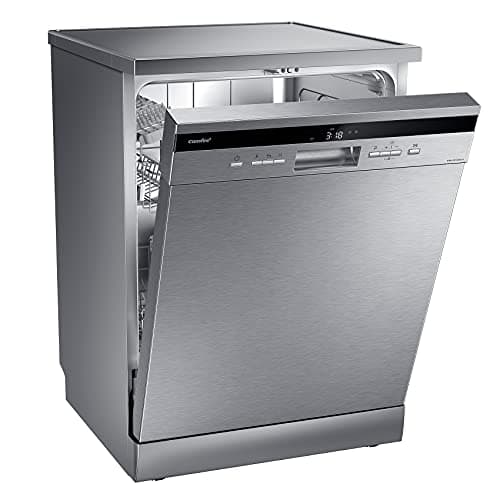 COMFEE' FD1435E-X Lave-vaisselle pose libre pour 14 couverts, grand format, 44 dB, grand écran LED, départ différé, fonctionnalité demi-charge, supports flexibles, acier inoxydable