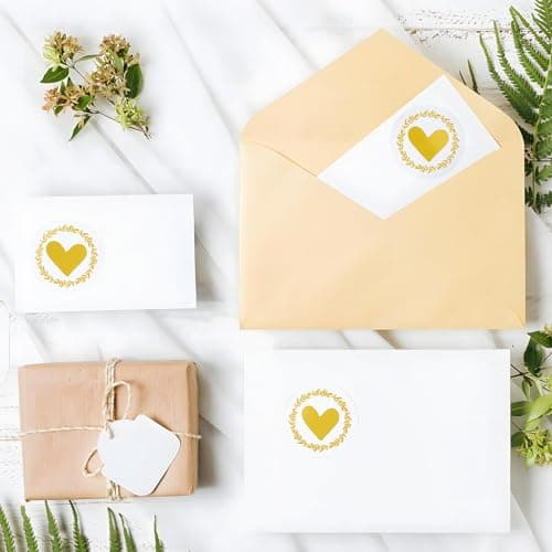 120PCS Autocollants Cœur Stickers Transparents Cœur Or Autocollant Adhésif pour Cadeau Cartes de Vœux Enveloppe Décoration Fête Saint-Valentin Noël Anniversaire Artisanat Cadeau (Or)