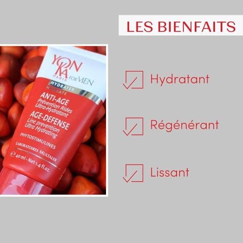 Yonka For Men Age Defense Hydratant 40ml - Crème Visage Anti-Âge Quotidienne pour Peau Sèche et Mature - Ultra Hydratante, Prévient les Rides, Antipollution, Antioxydante - Origine Naturelle